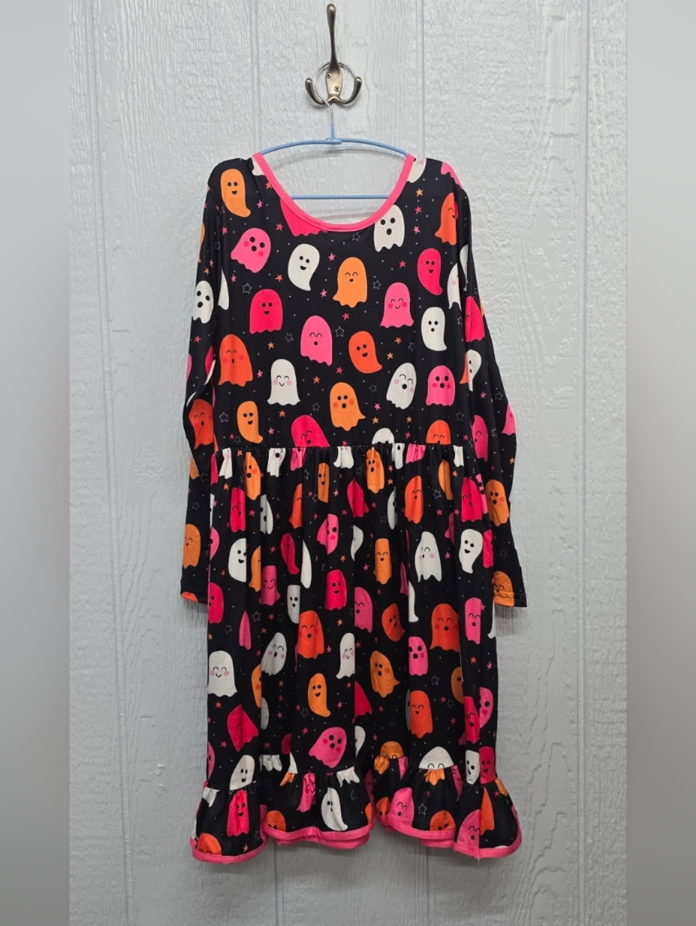 NWT Size 12 Black Ghost Print Long Sleeve Dress with Pink Accents